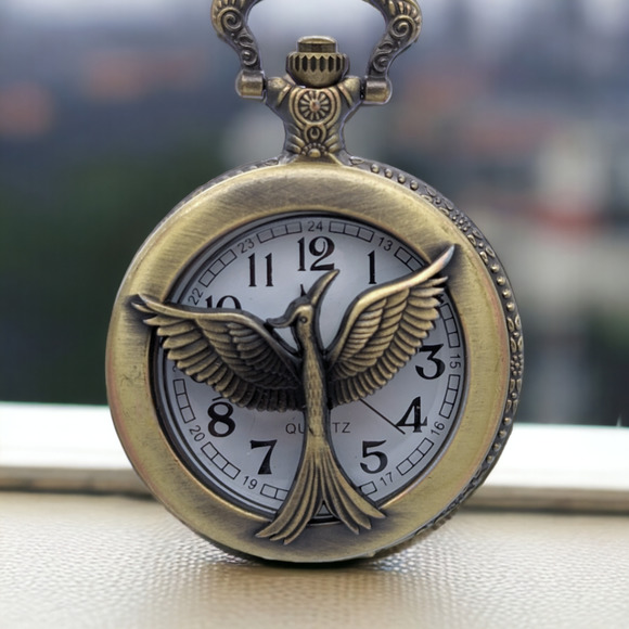 Hunger Games Pocket Watch NEW Gift Mockingjay Pin Katniss Bronze Fan Art Gift - Picture 1 of 7